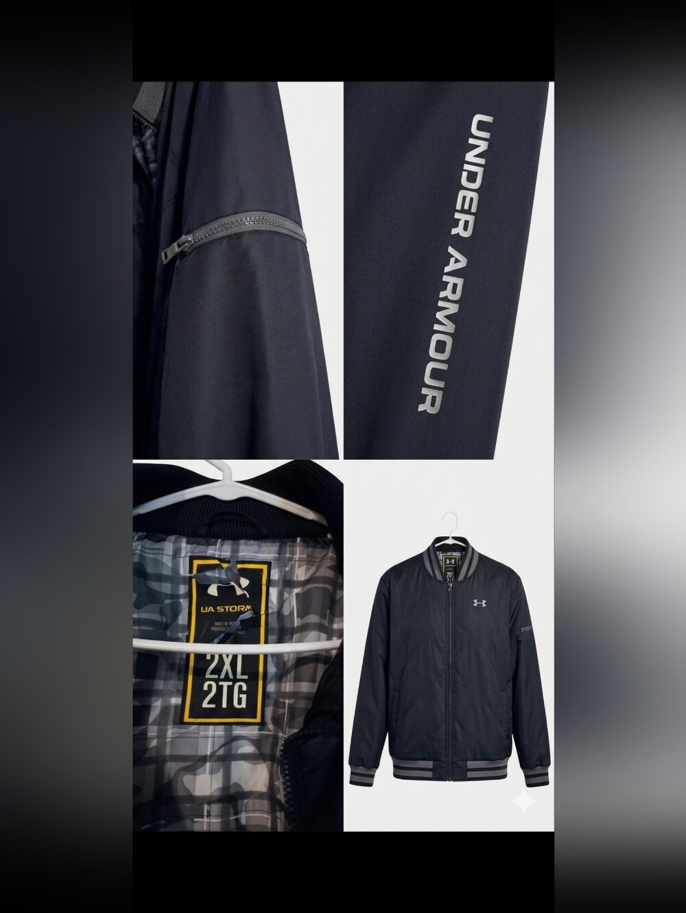 Under Armour Men's Black Bomber Jacket with Logo Sleeve